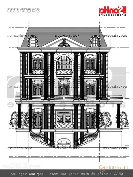 Bản vẽ mặt tiền biệt thự sh btp 0065