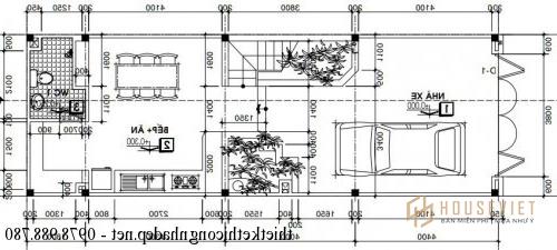 Mặt bằng tầng 1 nhà phố 5x15m