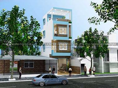 Mẫu nhà phố 1 trệt 2 lầu có sân thượng diện tích 57m2