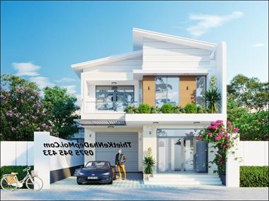Mẫu nhà 2 tầng mặt tiền 8m đẹp hiện đại 4 phòng ngủ chị Thủy