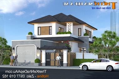 Mẫu thiết kế biệt thự 2 tầng 100m2 mái thái hiện đại có ki ốt kinh doanh