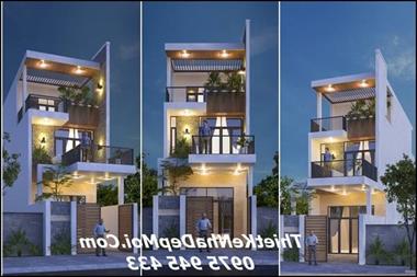 Mặt tiền mẫu nhà 3 tầng 5 × 20 có sân thượng của chị Hương Đà Nẵng