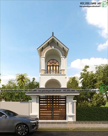 Mẫu thiết kế nhà ống 2 tầng có gác lửng 4,5x15m mái thái NDNP2T35