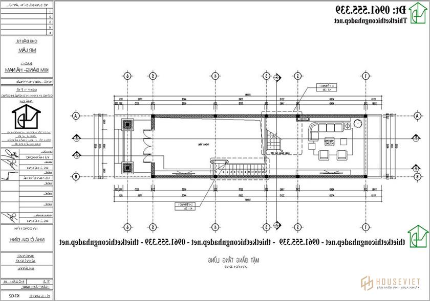 Mặt bằng tầng lửng của mẫu nhà ống 2 tầng có gác lửng 4,5x15m NDNP2T35