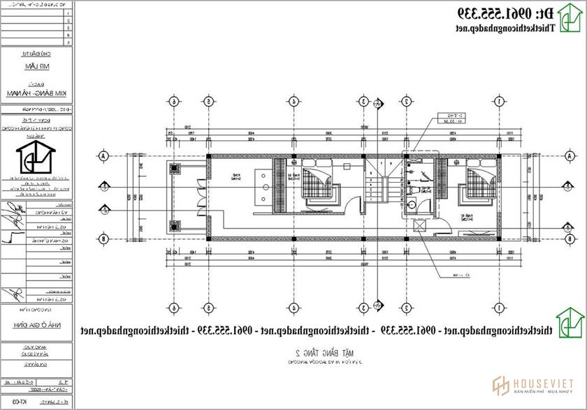 Mặt bằng tầng 2 mẫu nhà ống 2 tầng có gác lửng 4,5x15m NDNP2T35