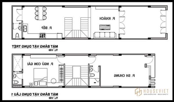 Bản vẽ mẫu nhà 5x10m 3 tầng với công năng tầng trệt và lầu 1 đáp ứng nhu cầu sinh hoạt