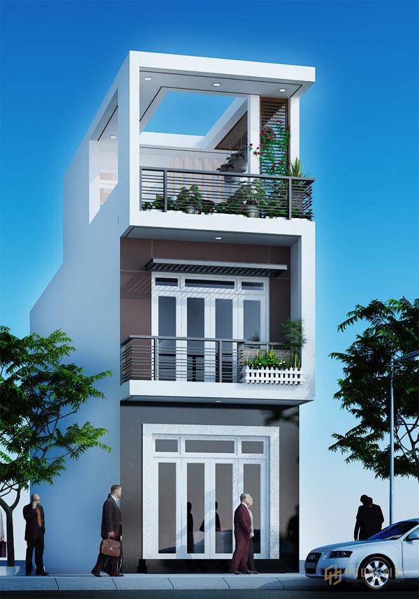 Sử dụng sơn màu tím gạch kết hợp với khung trắng tạo sự tương phản về màu sắc