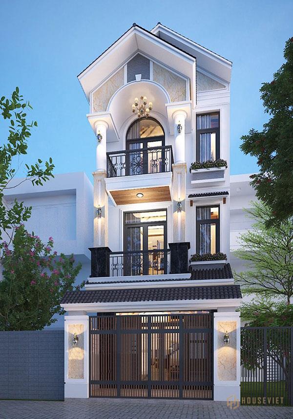 Mẫu nhà 5x10m 3 tầng mái thái sử dụng sơn ngoại thất độc đáo