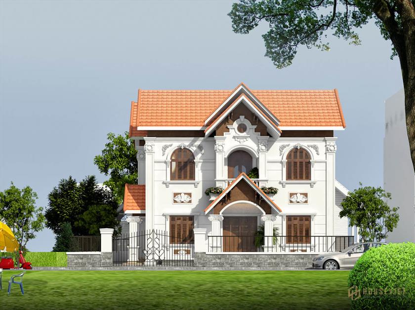Mẫu biệt thự 2 tầng tân cổ điển mái thái