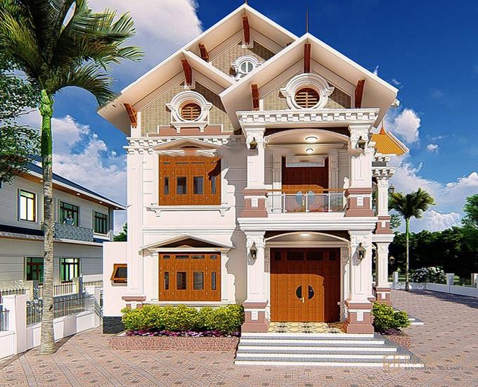 Mẫu biệt thự 2 tầng tân cổ điển mái thái