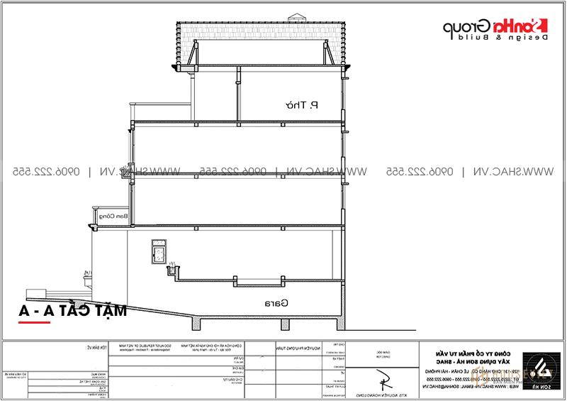Thiết kế sáng tạo của biệt thự tân cổ điển 4 tầng tại Sài Gòn – SH BTP 0163 4 Bản vẽ mặt đứng trục AA biệt thự tân cổ điển tại Sài Gòn