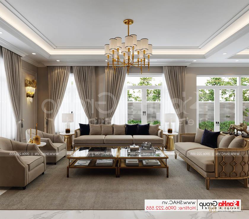 Thiết kế sáng tạo của biệt thự tân cổ điển 4 tầng tại Sài Gòn – SH BTP 0163 25 Phòng khách biệt thự tân cổ điển diện tích 252m2 tại TP HCM