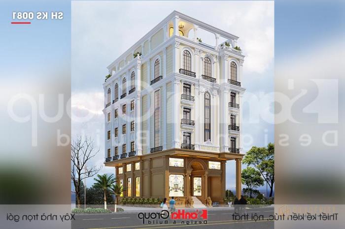 Mẫu thiết kế khách sạn tân cổ điển 3 sao 5 tầng tại Phú Quốc sh ks 0081