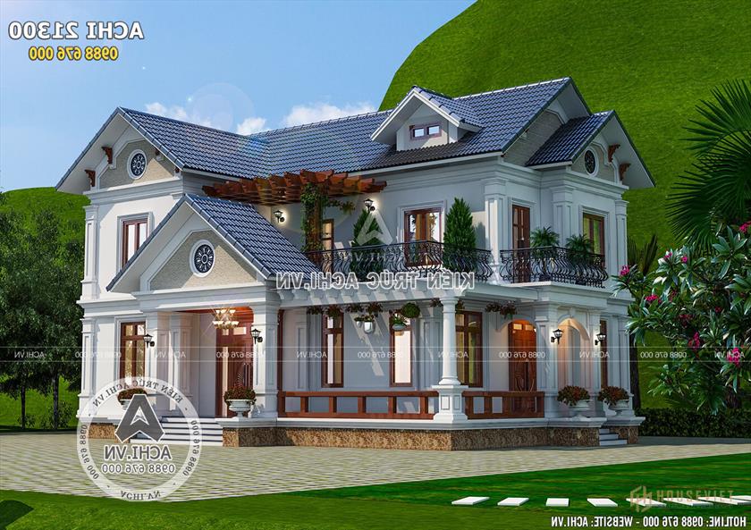 Không gian ngoại thất mẫu thiết kế biệt thự 2 tầng mái thái đẹp 150m2 - Mã số: ACHI 21300