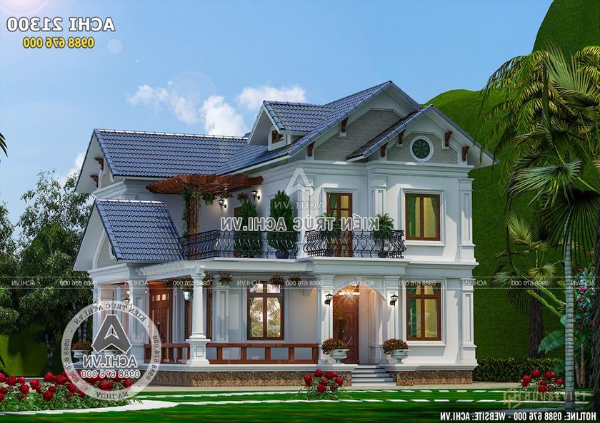 Phối cảnh 3D mẫu biệt thự 2 tầng mái thái đẹp hiện đại