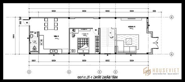 Bản vẽ thiết kế nhà 2 tầng 6x15m tầng 1