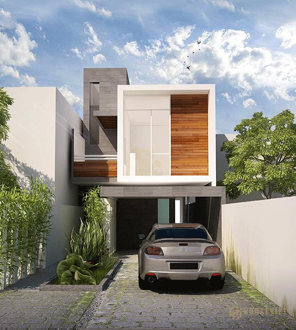 Mẫu thiết kế nhà 2 tầng 6x15m tông màu nâu trắng