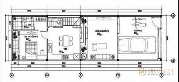 Bản vẽ nhà 2 tầng 6x15 có gara ô tô