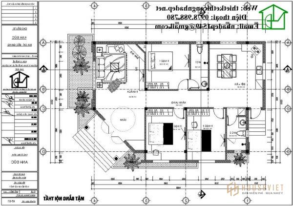 Mặt bằng nội thất kiểu nhà cấp 4 đẹp NDNC448