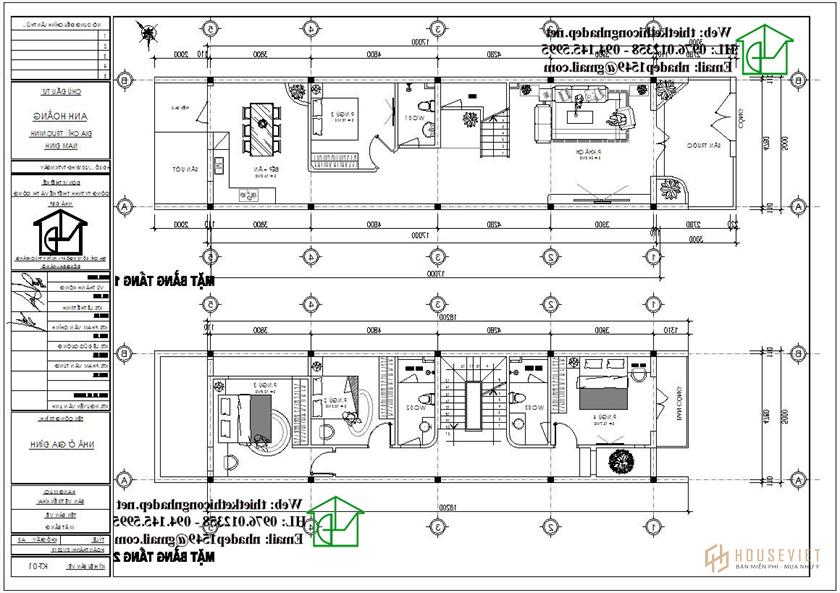 Mặt bằng nội thất tầng 1 tầng 2 nhà phố 3 tầng NDNP3T21