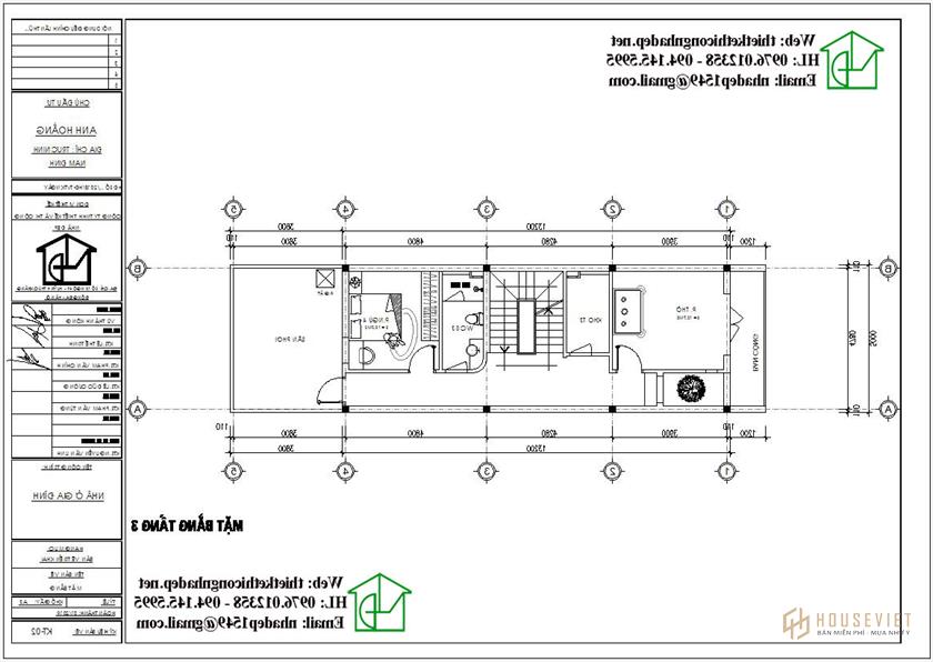 Mặt bằng nội thất tầng 3 nhà phố 3 tầng NDNP3T21