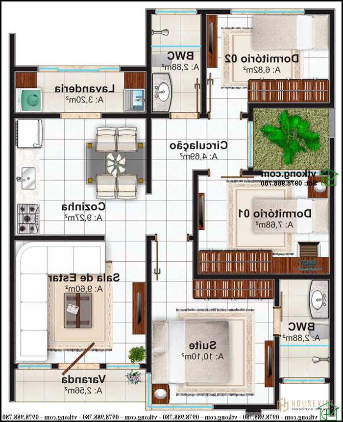 Phương án nội thất mẫu nhà cấp 4 mái bằng đẹp NC470