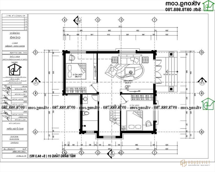 Công năng sử dụng tầng 1 BT2T71.  người mẫu