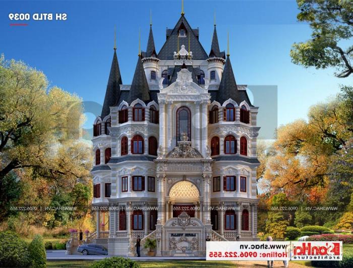 Thiết kế biệt thự lâu đài diện tích 165m 4 tầng 1 hầm 1 tum tại Hà Nội – SH BTLD 0039 3 Phương án thiết kế lâu đài sang trọng và chinh phục mọi ánh nhìn
