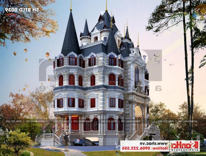 Thiết kế biệt thự lâu đài diện tích 165m 4 tầng 1 hầm 1 tum tại Hà Nội – SH BTLD 0039 4 Ngôi biệt thự 2 mặt tiền phong cách lâu đài châu Âu nổi bật với đường nét tinh tế