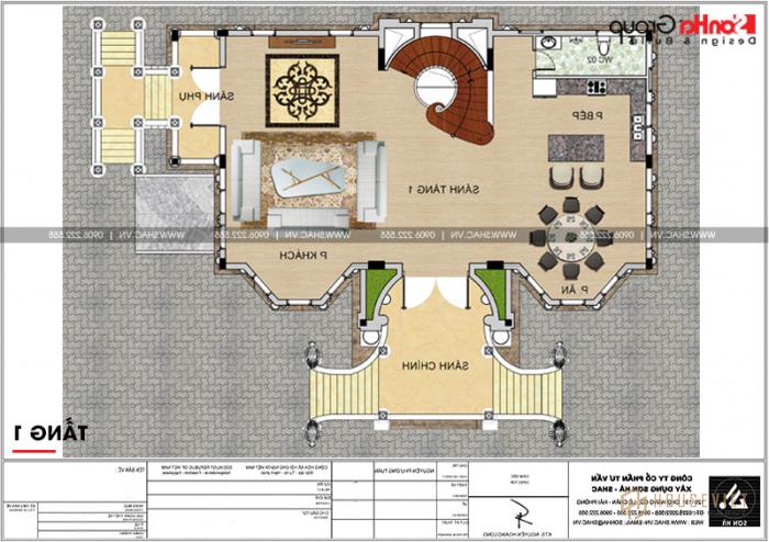 Thiết kế biệt thự lâu đài diện tích 165m 4 tầng 1 hầm 1 tum tại Hà Nội – SH BTLD 0039 12 Bản vẽ mặt bằng công năng tầng 1 biệt thự lâu đài châu Âu tại Hà Nội