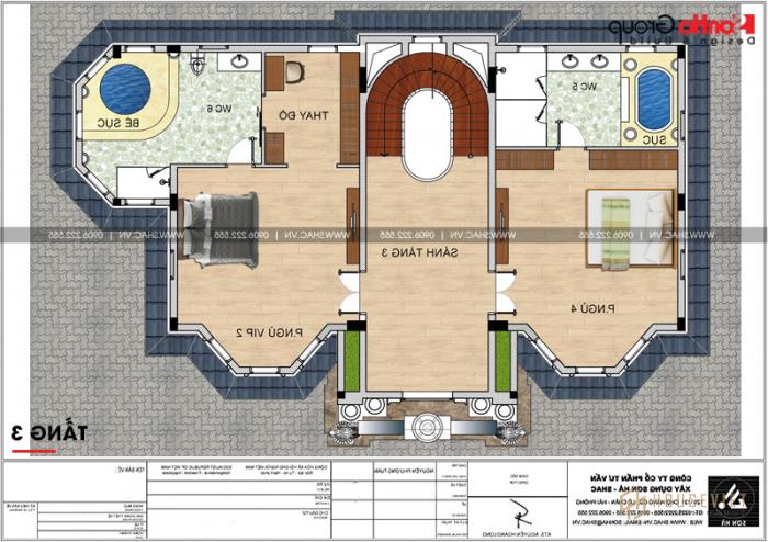 Thiết kế biệt thự lâu đài diện tích 165m 4 tầng 1 hầm 1 tum tại Hà Nội – SH BTLD 0039 14 Bản vẽ mặt bằng công năng tầng 3 biệt thự lâu đài châu Âu tại Hà Nội