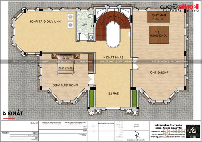 Thiết kế biệt thự lâu đài diện tích 165m 4 tầng 1 hầm 1 tum tại Hà Nội – SH BTLD 0039 15 Bản vẽ mặt bằng công năng tầng 4 biệt thự lâu đài châu Âu tại Hà Nội