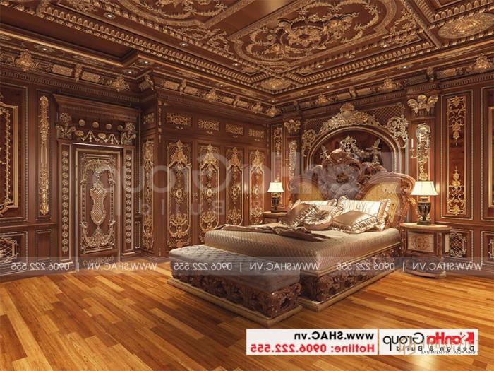 Thiết kế biệt thự lâu đài diện tích 165m 4 tầng 1 hầm 1 tum tại Hà Nội – SH BTLD 0039 27 Ý tưởng thiết kế phòng ngủ cổ điển với nội thất gỗ cao cấp được chủ đầu tư vô cùng yêu thích