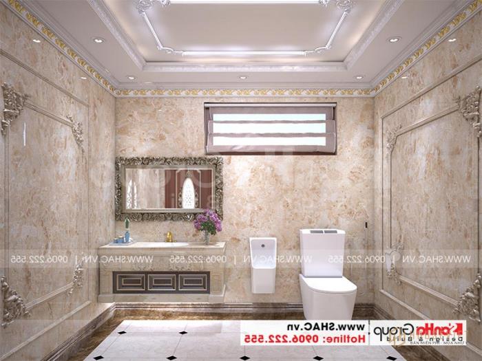 Thiết kế biệt thự lâu đài diện tích 165m 4 tầng 1 hầm 1 tum tại Hà Nội – SH BTLD 0039 29 Phòng tắm kết hợp nhà vệ sinh khép kín trong mỗi phòng ngủ của biệt thự lâu đài 4 tầng tại Hà Nội