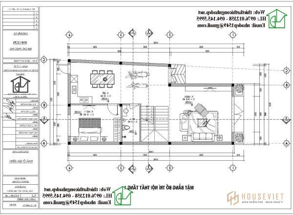 Mặt bằng nội thất tầng 1 NDNP3T22