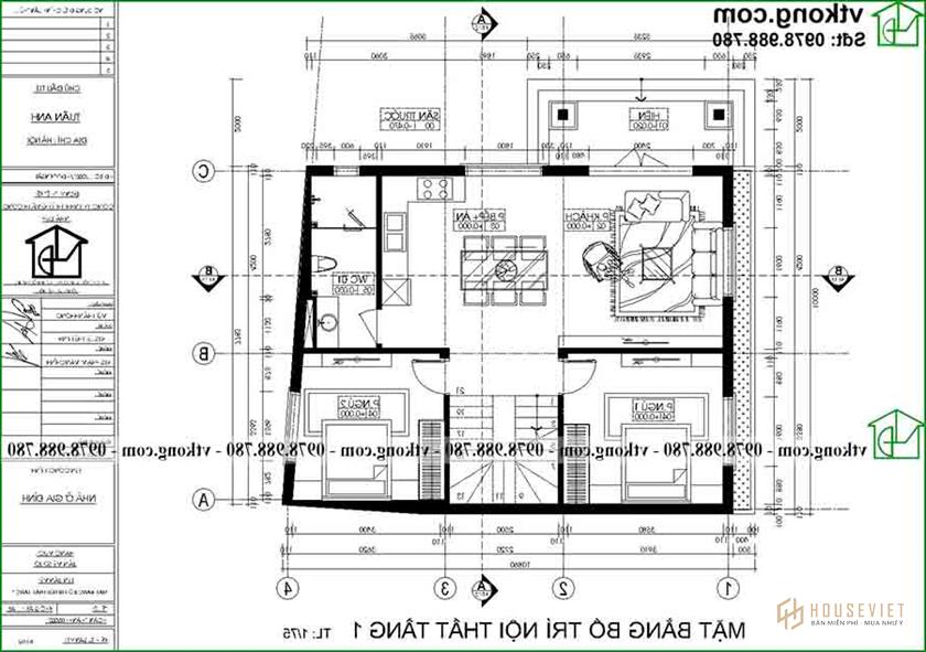 Công năng sử dụng tầng 1 BT2T72.  người mẫu