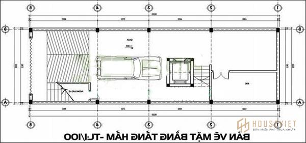 Bản vẽ nhà nghỉ có khu vực tầng hầm được thiết kế rộng rãi làm khu để xe ấn tượng