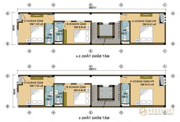 Bản vẽ thiết kế nhà trọ 5 tầng với cách sắp xếp tinh tế, mới lạ