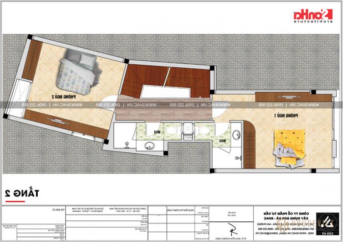 Bản vẽ mặt bằng công năng chi tiết tầng 2 nhà ống hiện đại diện tích 64m2 tại Hải Dương 