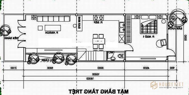 Mẫu nhà 2 tầng 3 phòng ngủ 5x18