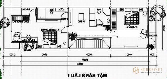 Mẫu nhà 2 tầng 3 phòng ngủ 5x18