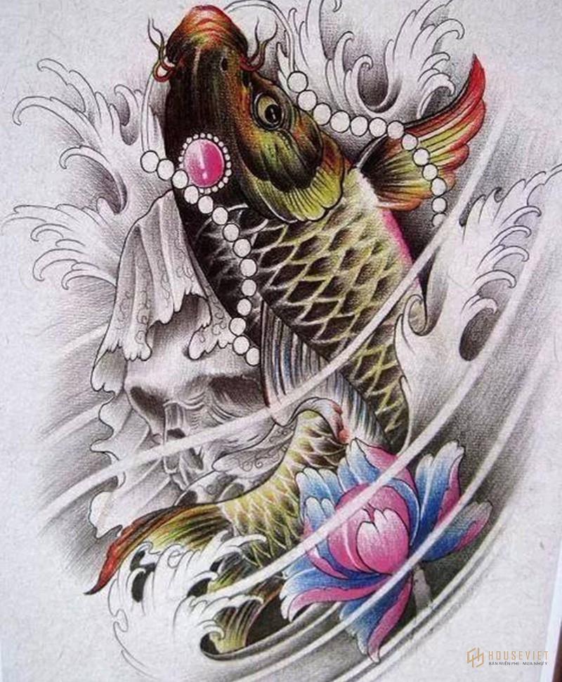 Hình xăm dán tattoo cá chép HB86 có hàng sẵn tại Candyshop88