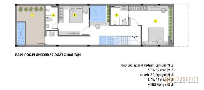 Bản vẽ thiết kế nhà ống 2 tầng phong cách hiện đại 3