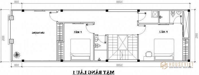 Bản vẽ thiết kế nhà ống 2 tầng mái bằng 5x16m 3