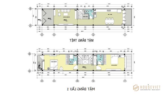 Bản vẽ nhà ống 2 tầng 3 phòng ngủ mặt tiền 4m 1