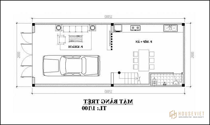 Bản vẽ nhà ống 2 tầng 5x12m mái chóp 2