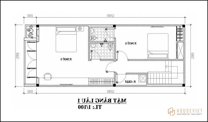 Bản vẽ nhà ống 2 tầng 5x12m mái chóp 3