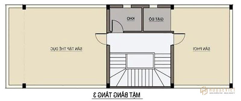 Tầng 3 với khu sinh hoạt chung và trung tâm thể dục là khu tập thể hình.