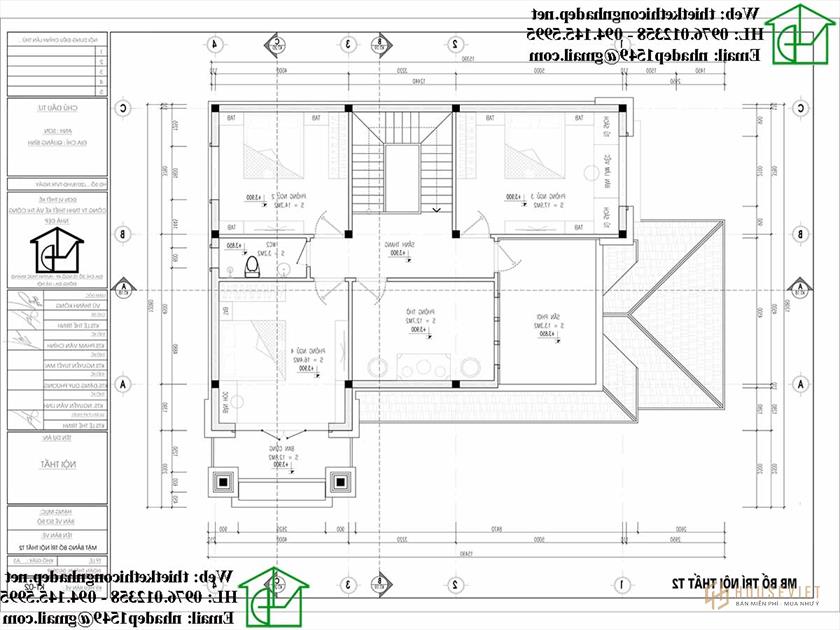 Mặt bằng nội thất tầng 2 NDBT2T85