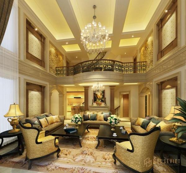 Phòng khách cổ điển thông tầng